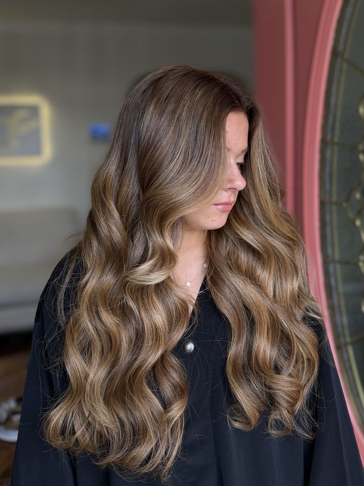 Balayage before and after, sun-kissed color