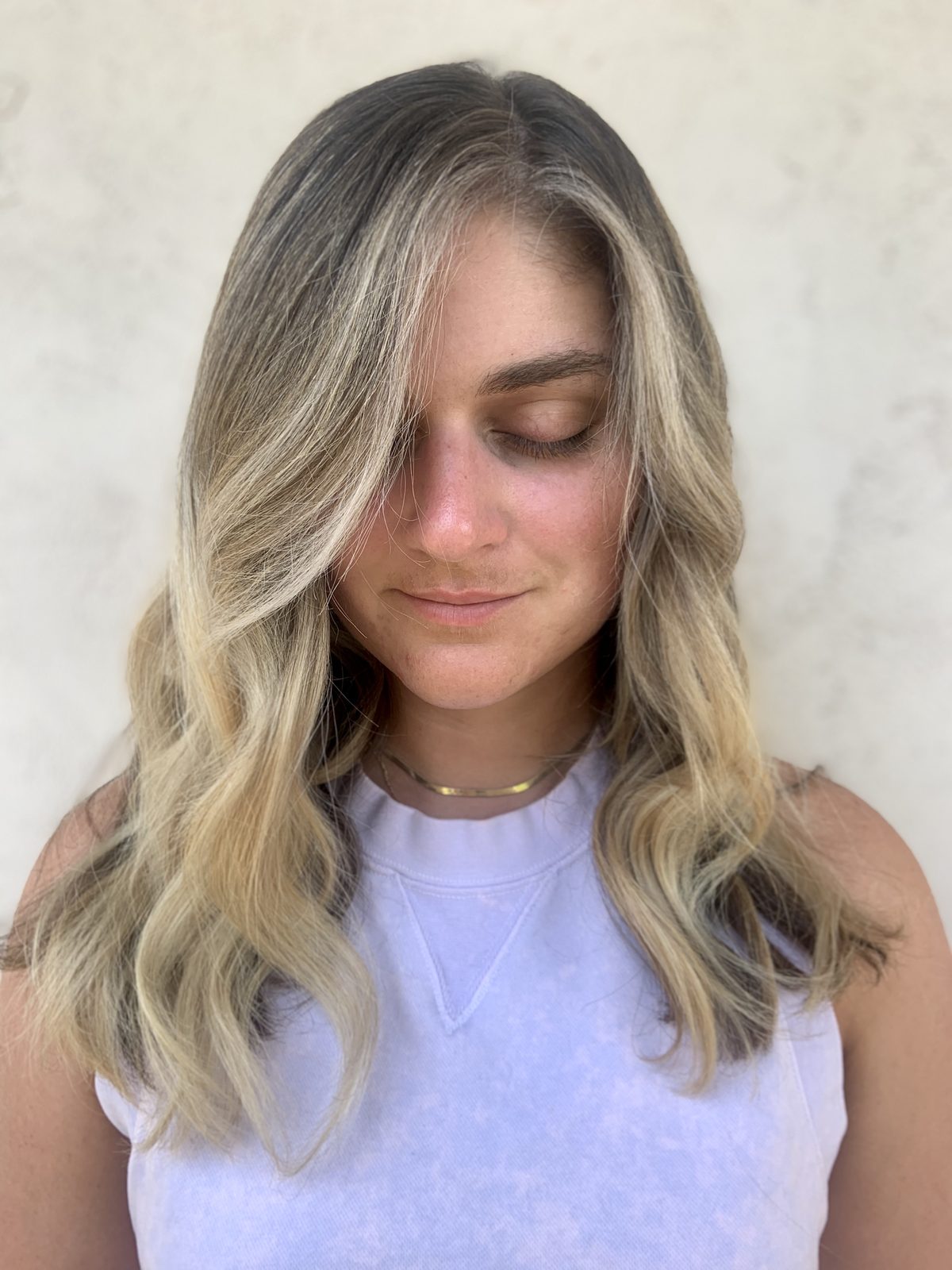 Balayage before and after, sun-kissed color