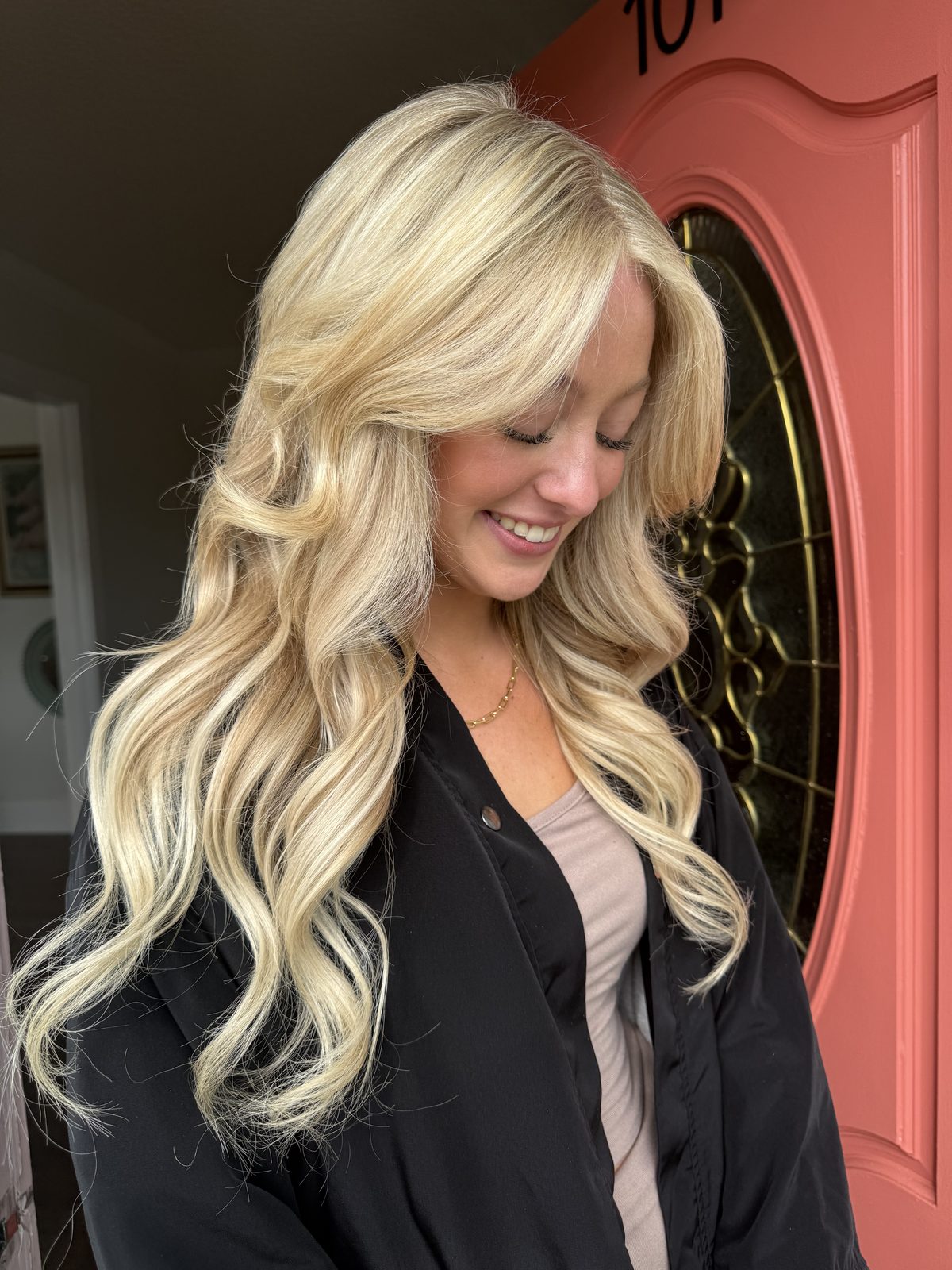 Highlights transformation, face-framing color