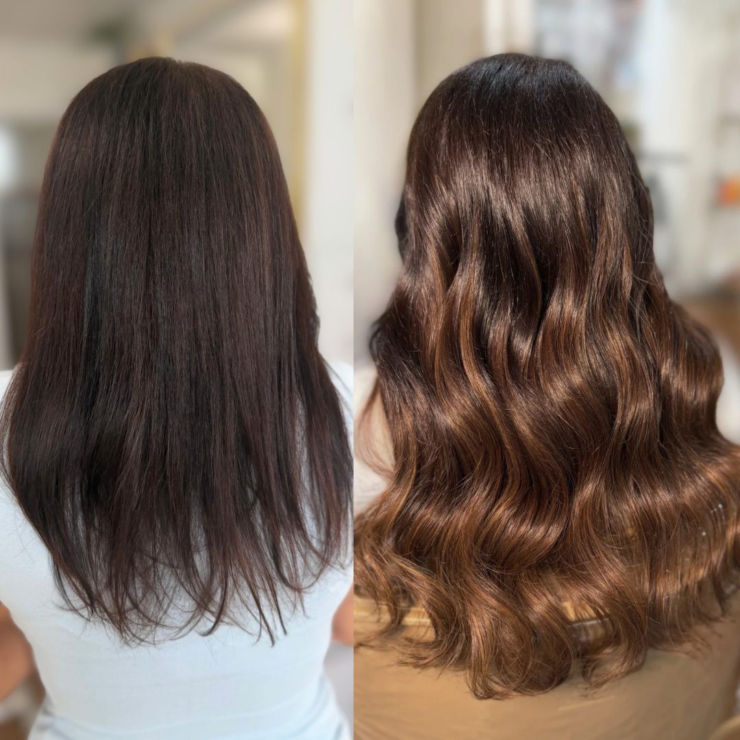 K-tip extension result, seamless keratin bond blend