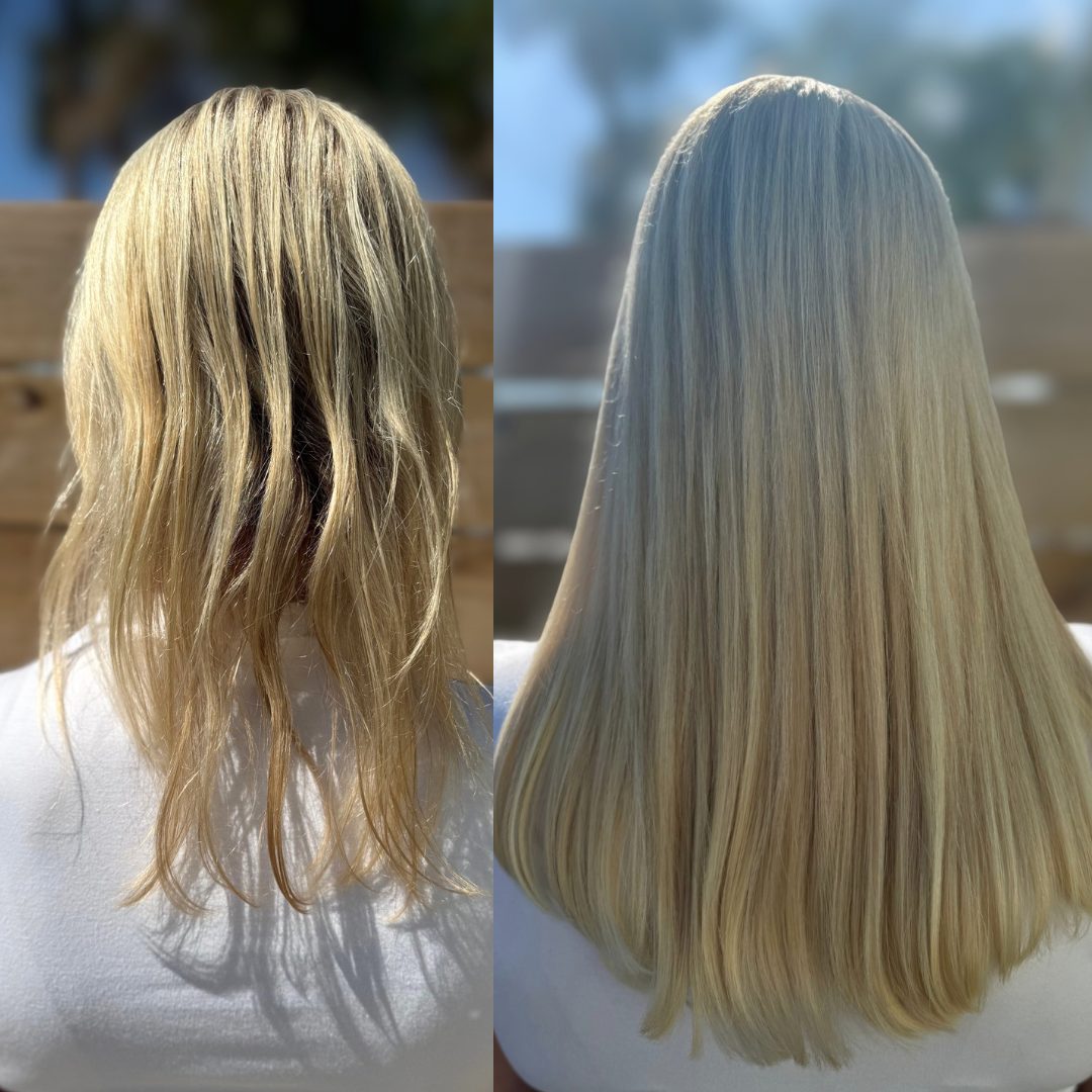 K-tip extension before and after, fuller and longer hair
