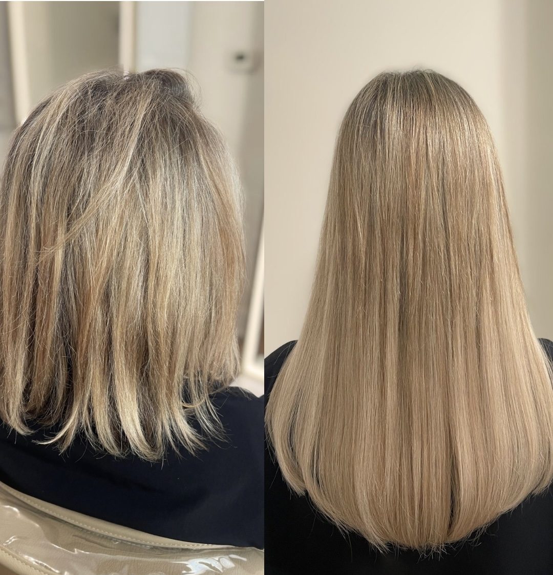 K-tip extension before and after, added length and volume