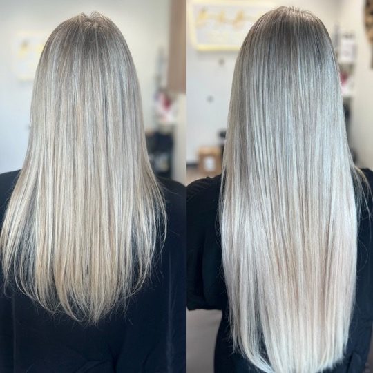 K-tip extension result, seamless keratin bond blend