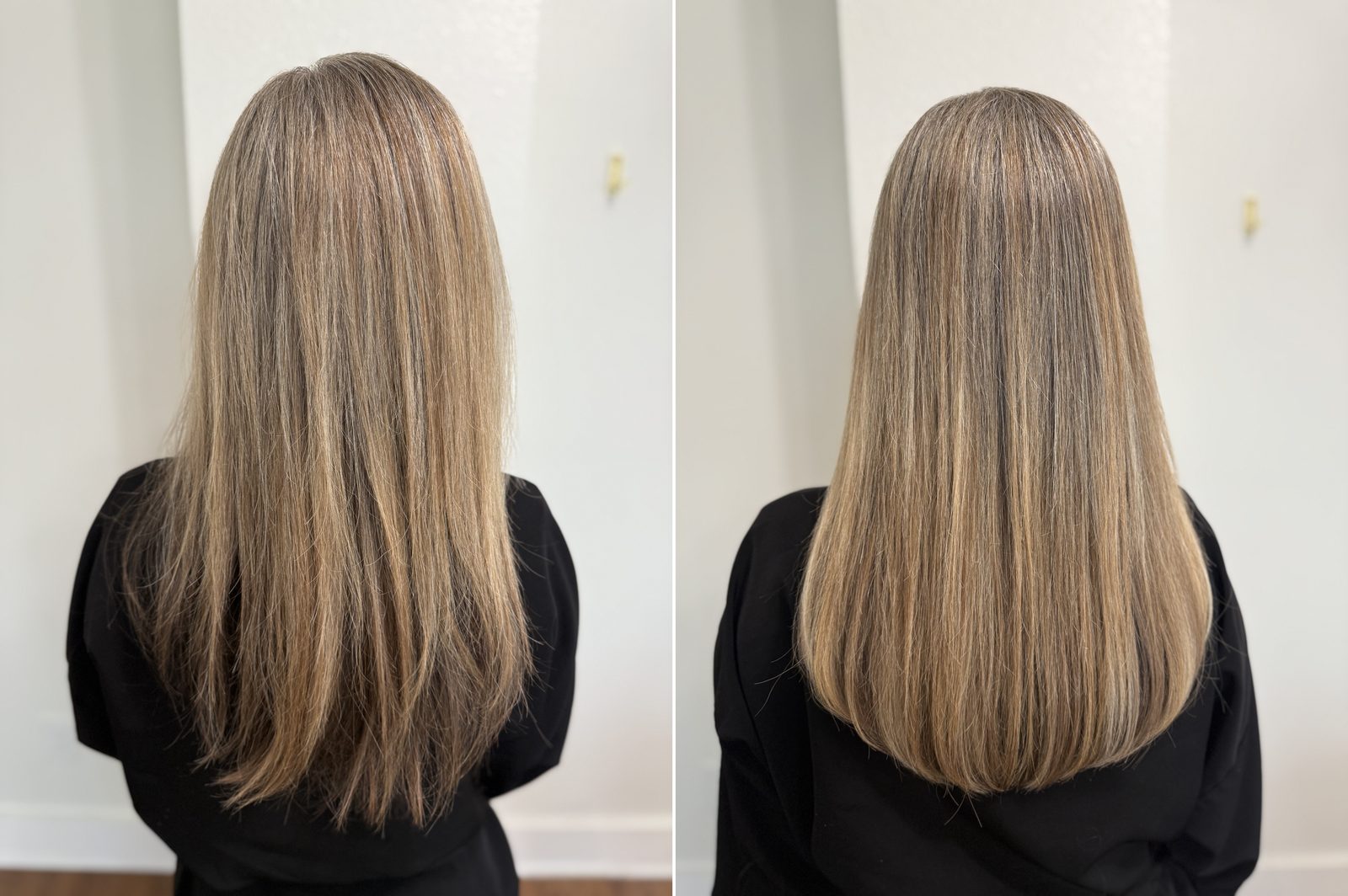 K-tip extension result, seamless keratin bond blend