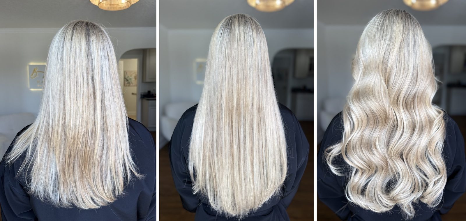 K-tip extension before and after, fuller and longer hair