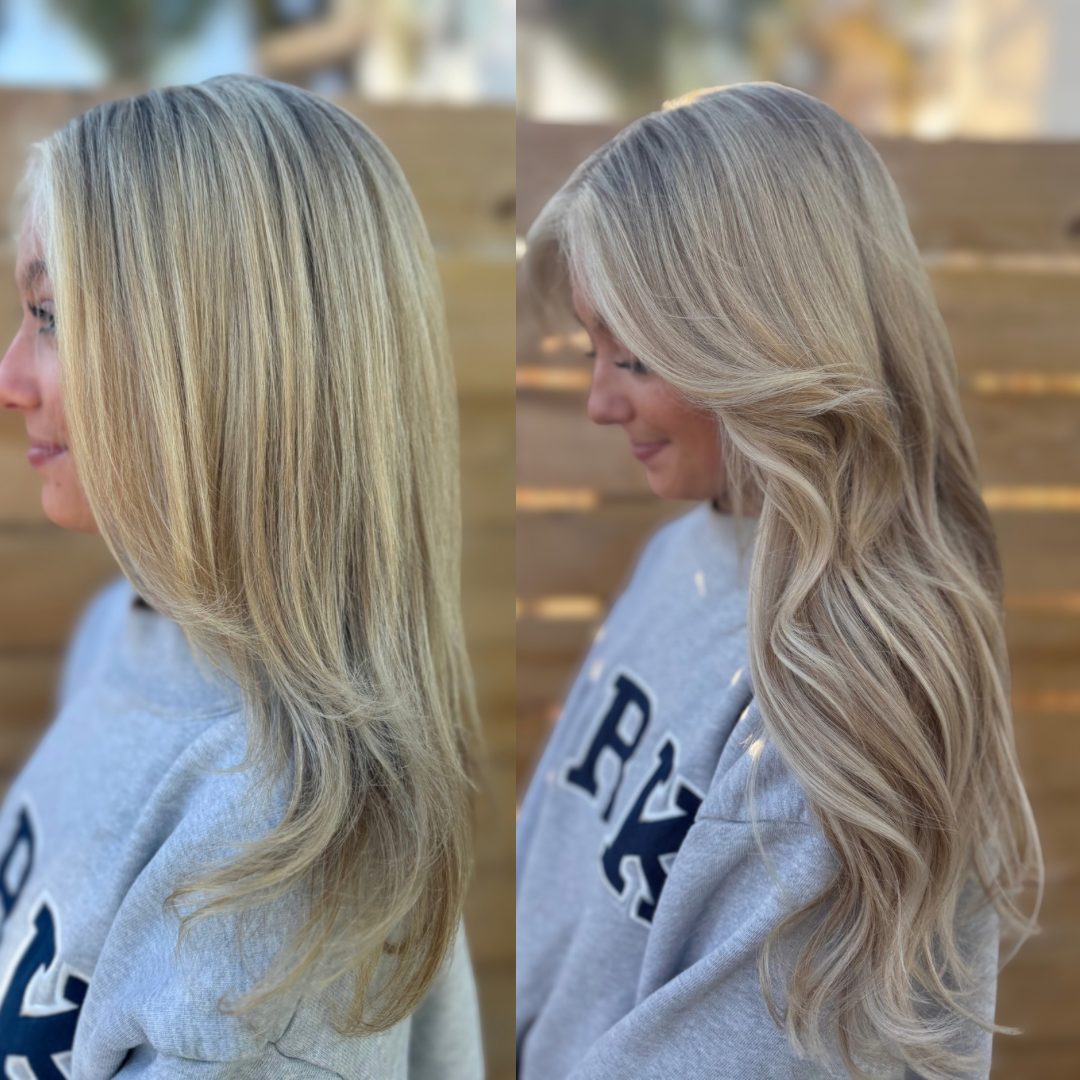 K-tip extension before and after, fuller and longer hair