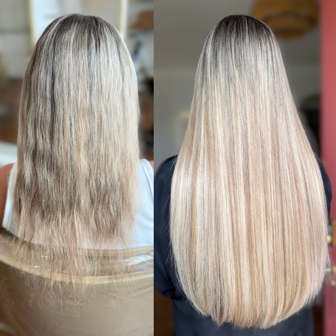 K-tip extension result, seamless keratin bond blend