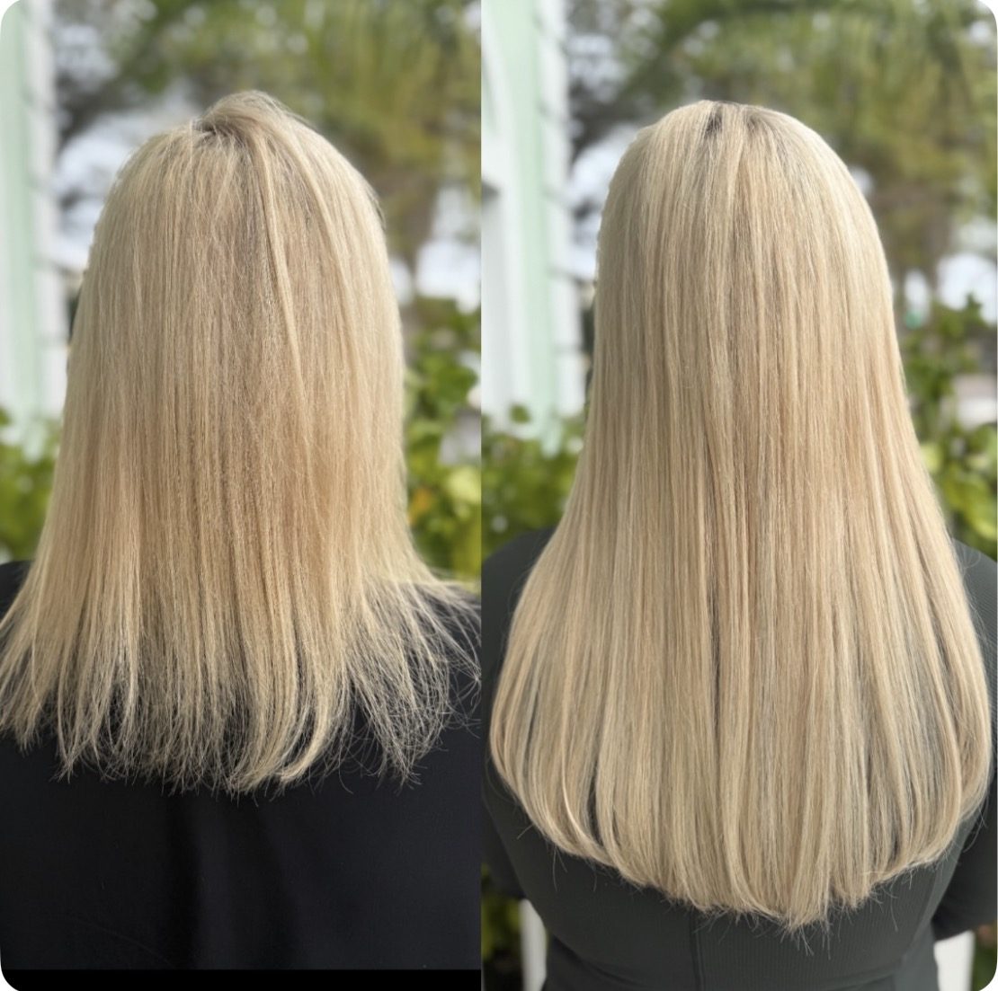 K-tip extension before and after, fuller and longer hair