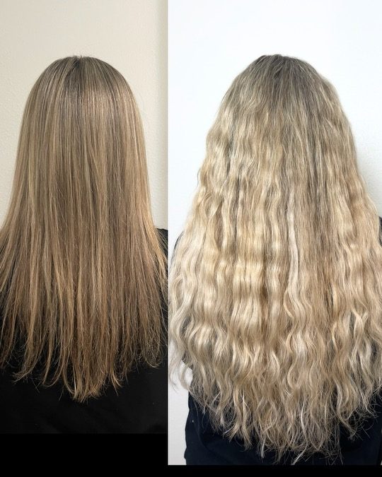 K-tip extension before and after, fuller and longer hair